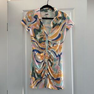 SO S Multicolor Floral Button-Up Mini Dress